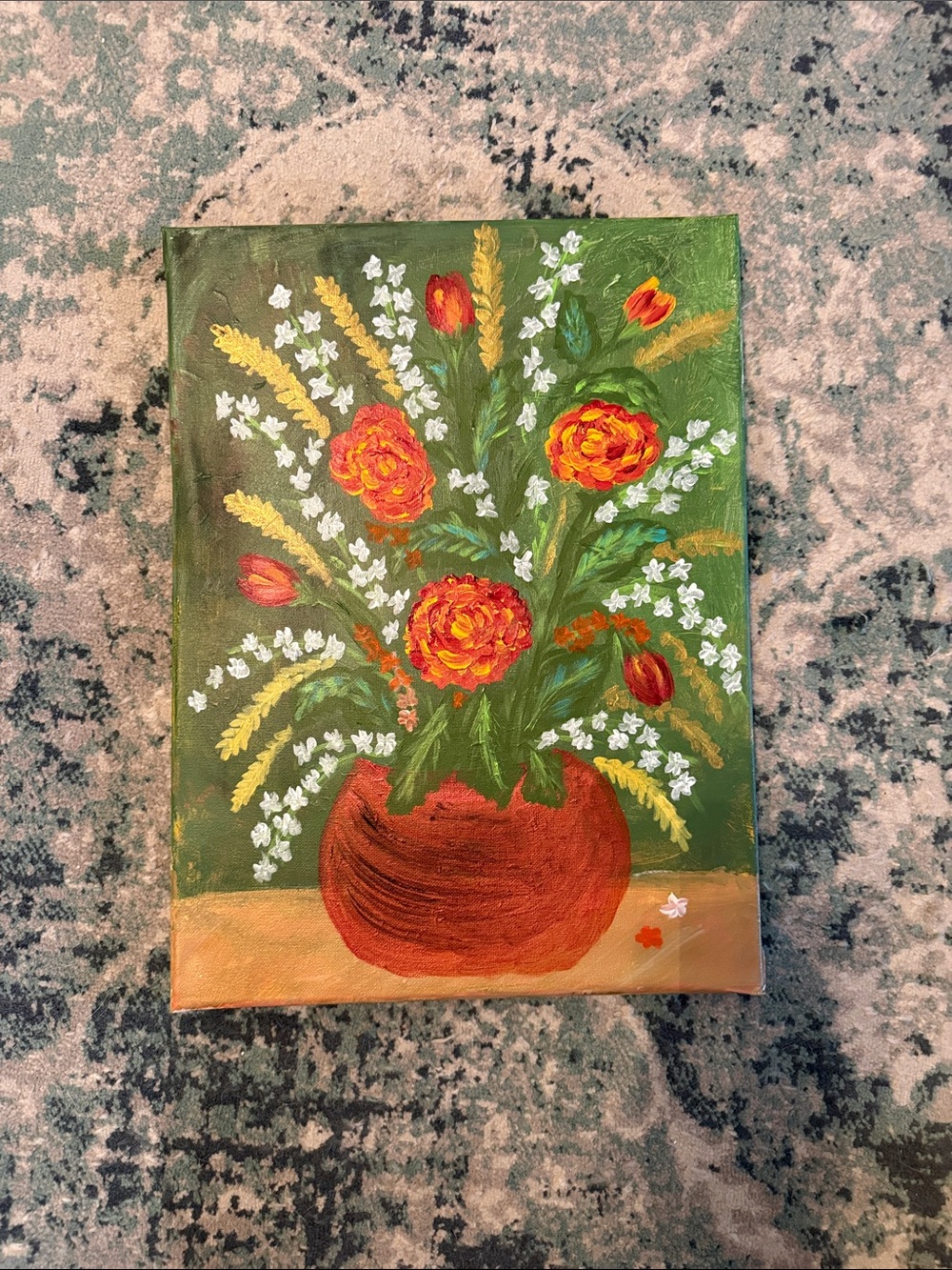 Red Bouquet in Copper Vase — acrylics on canvas